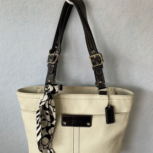 Coach Textured White & Black Satchel Purse - Picture 2 of 12